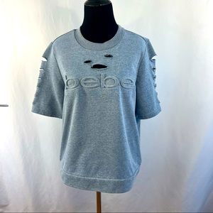 Bebe Sweatshirt Short Sleeve Embellished Cutout Jersey Size L Deadstock CrewNeck